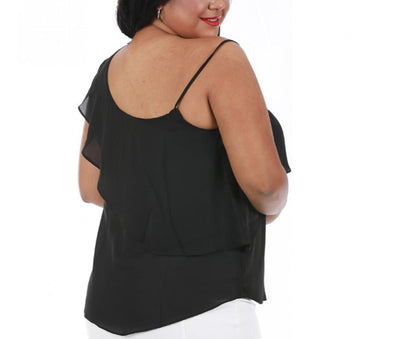 Curvy Plus Size One Shoulder Top W/Ruffled Overlay 3533916C