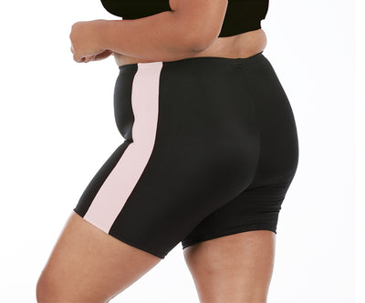 InstantFigure Curvy Plus Size Activewear Pantalones cortos de compresión con bloques de color AWS015C