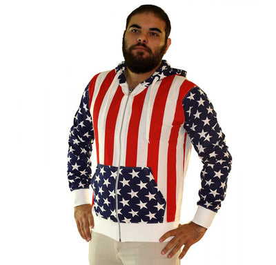 American Flag Men's Long Sleeve Zip-Up Hoodie Jacket - 155119