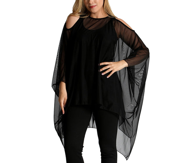 InstantFigure Sheer Mesh Coverup With Cut-out Shoulders 33COTU