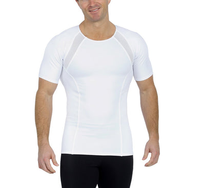 Insta Slim ISPro USA Camisa de compresión de manga corta con cuello redondo y paneles de malla eléctrica laterales y traseros TS2307