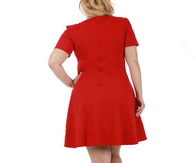 InstantFigure Curvy Plus Size Short V-neck Panel dress w/flared skirt 16808MC